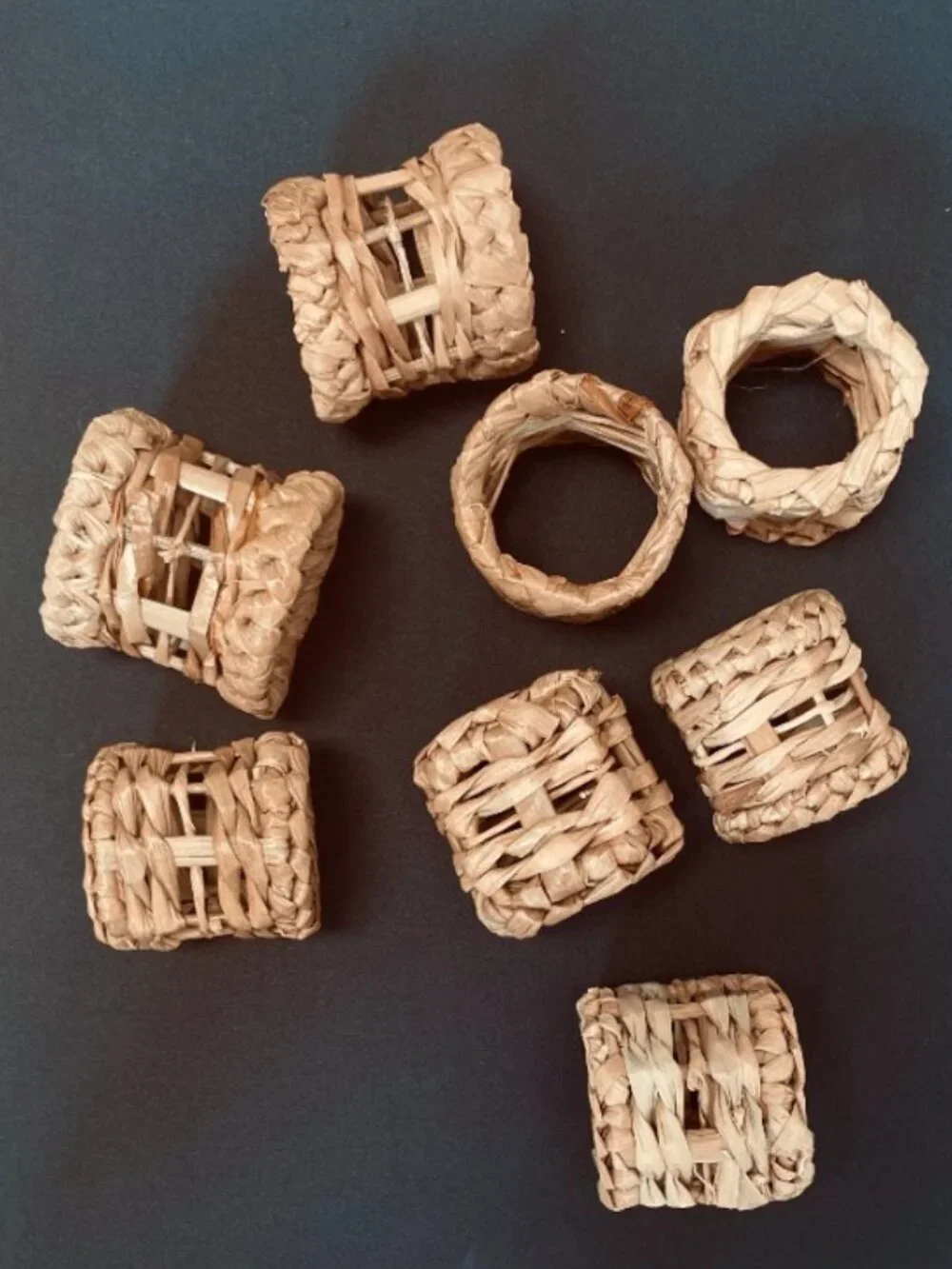 ⭐️$10 - SET: 12 NATURAL FIBER CLOTH NAPKINS + 8 ARTISANAL HANDMADE NAPKIN RINGS